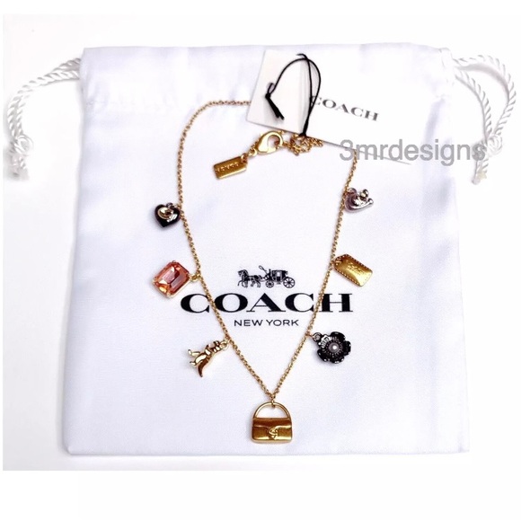 NWT COACH Mini Tabby/ Rexy & Iconic Charms 12-K Gold Plated CZ Crystals Necklace - Picture 3 of 8